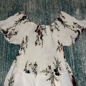 WHITE ROSE LONG FLOWY SUMMER DRESS WITH FRONT SLIT